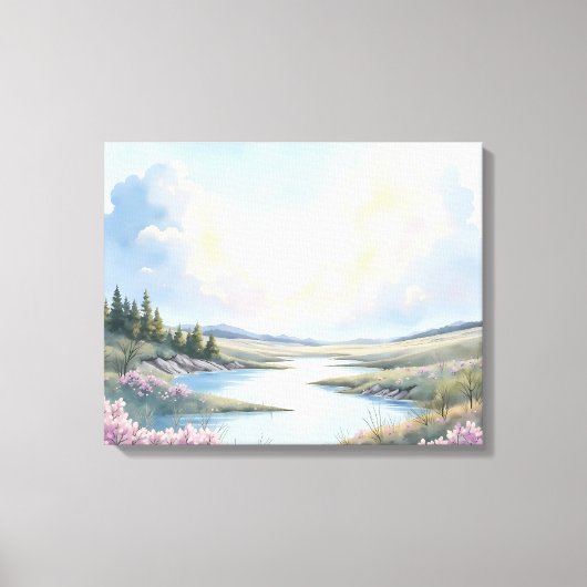 Serene lente rivier landschap - Gerestaureerd 8K o Canvas Afdruk (Voorkant)