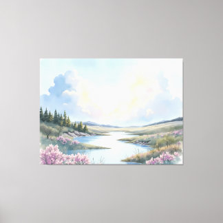 Serene lente rivier landschap - Gerestaureerd 8K o Canvas Afdruk