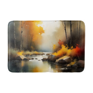 Serene levendige Autumn River landschap schilderij Badmat