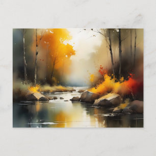 Serene levendige Autumn River landschap schilderij Briefkaart