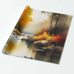Serene levendige Autumn River landschap schilderij Cadeaupapier