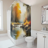 Serene levendige Autumn River landschap schilderij Douchegordijn (In situ)