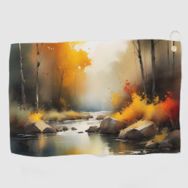 Serene levendige Autumn River landschap schilderij Golfhanddoek