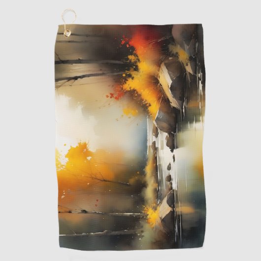 Serene levendige Autumn River landschap schilderij Golfhanddoek (Voorkant)