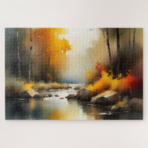 Serene levendige Autumn River landschap schilderij Legpuzzel