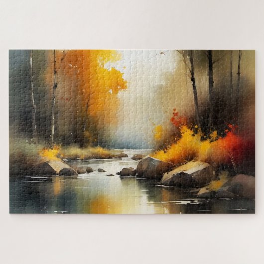 Serene levendige Autumn River landschap schilderij Legpuzzel (Horizontaal)