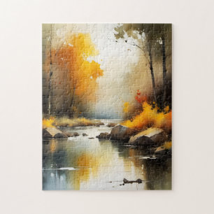 Serene levendige Autumn River landschap schilderij Legpuzzel
