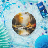 Serene levendige Autumn River landschap schilderij Papieren Bordje (Feest)