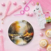 Serene levendige Autumn River landschap schilderij Papieren Bordje (Feest)