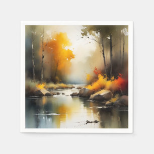 Serene levendige Autumn River landschap schilderij Servet
