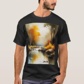 Serene levendige Autumn River landschap schilderij T-shirt (Voorkant)