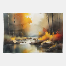 Serene levendige Autumn River landschap schilderij