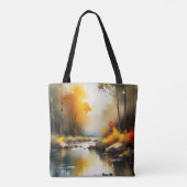 Serene levendige Autumn River landschap schilderij Tote Bag (Achterkant)