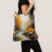 Serene levendige Autumn River landschap schilderij Tote Bag (Dichtbij)