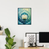 Serene Lotus Mandala over blauwe en groene meditat Poster (Thuiskantoor)