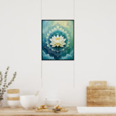 Serene Lotus Mandala over blauwe en groene meditat Poster (Keuken)