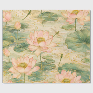 Serene Lotusbloemen & Libellen Japanse Botani Cadeaupapier