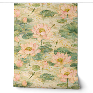 Serene Lotusbloemen & Libellen Japanse Botanische Behang