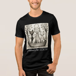 Serene Maanverlichte Kattenfamilie Illustratie Tri-Blend Shirt