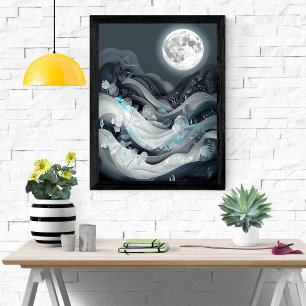 Serene maanverlichte landschap poster