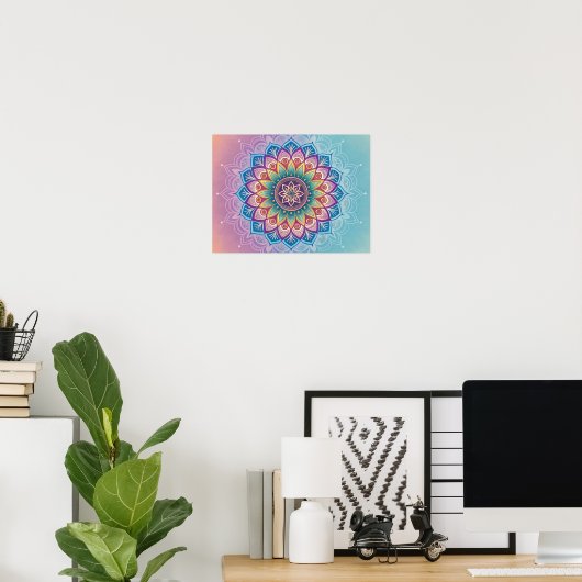 Serene Mandala: Een pastelcaleidoscoop Poster (Thuiskantoor)