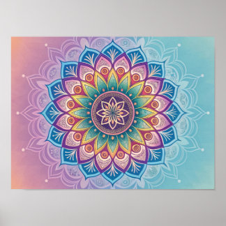 Serene Mandala: Een pastelcaleidoscoop Poster