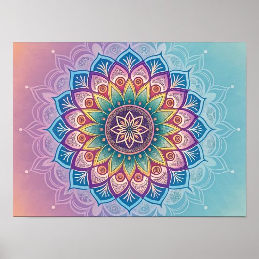 Serene Mandala: Een pastelcaleidoscoop Poster (Voorkant)