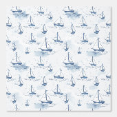 Serene Marine Blauw Kleine Zeilboten Patroon Behang (Voorkant)