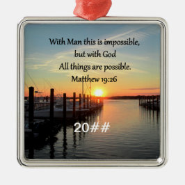 SERENE MATTHEW 19:26 ZONSONDERGANG FOTOONTWERP METALEN ORNAMENT
