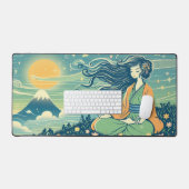Serene Meditatie Desk Mat | Anime Girl Mediteren (Keyboard & Muis)