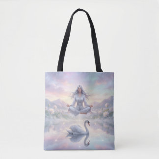 Serene Meditatie Vrouw & Zwaan Fantasie Boodschapp Tote Bag