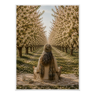 Serene Meditation in Blooming Orchard Floral Wall  Perfect Poster