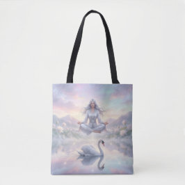 Serene Meditation Woman & Swan Fantasy Tote Bag