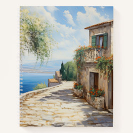 Serene Mediterranean Coastal Spiral Notitieboek