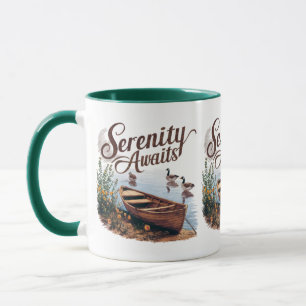 Serene meerboot met ganzen en wilde bloemen mok