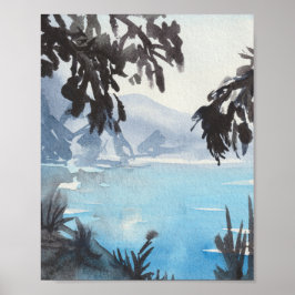 Serene meerlandschap watercolor wandkunst print