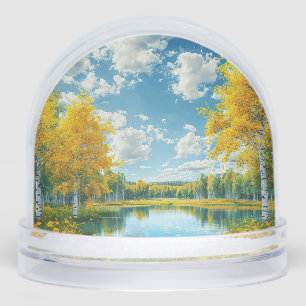 Serene Meest Landschappelijk Meer met Gele Herfstb Sneeuwbol