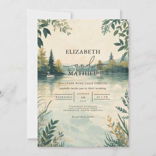 Serene Meren Landschap Botanische Bruiloft Kaart (Voorkant)