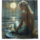 Serene Mermaid Sunset Douchegordijn (Voorkant)