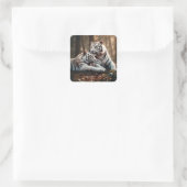Serene metgezellen van de witte tijger vierkante sticker (Tas)