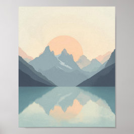 Serene Minimalistische Bergzonsondergang Poster