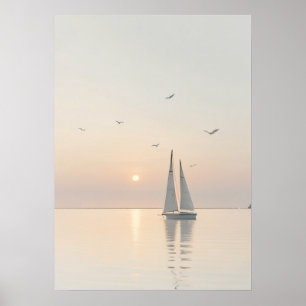 Serene minimalistische zeilboot Calm Waters Sunris Poster