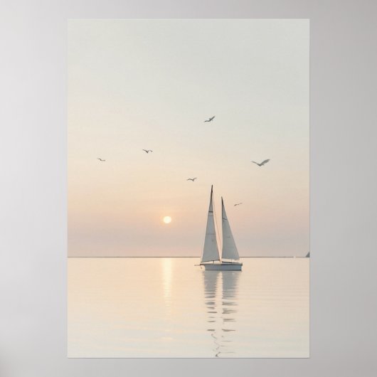 Serene minimalistische zeilboot Calm Waters Sunris Poster (Voorkant)