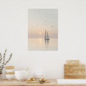 Serene minimalistische zeilboot Calm Waters Sunris Poster (Keuken)