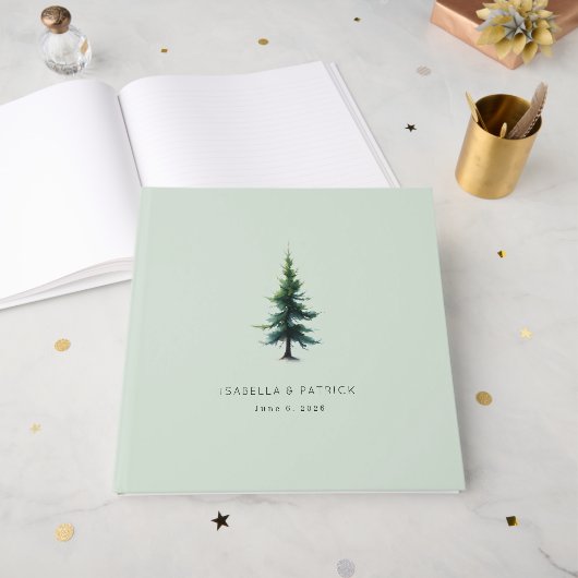 Serene Mint Evergreen Tree Gastenboek (Voorkant open)