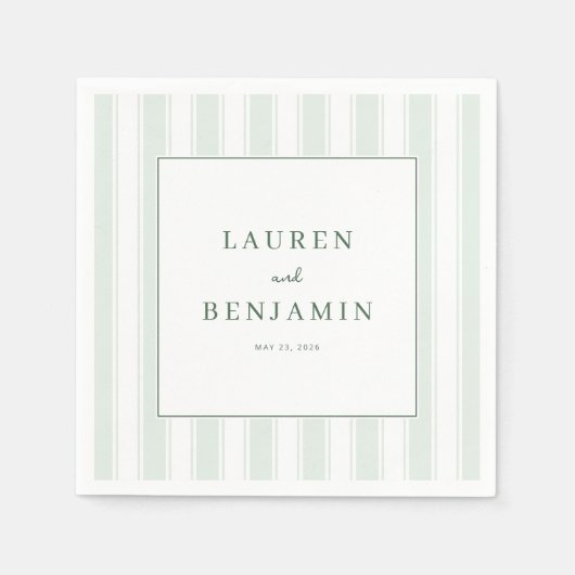 Serene Mint Gestreepte Elegantie Servet (Voorkant)