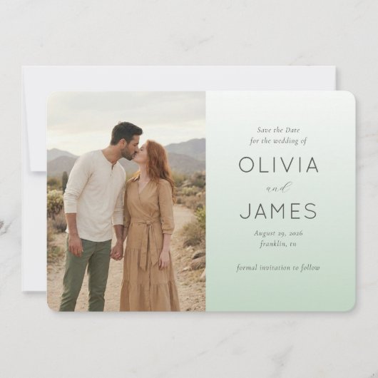 Serene Mint Minimalistische Foto Save The Date (Voorkant)