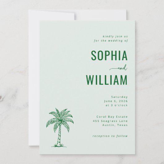 Serene Mint Palm Tree Wedding Kaart (Voorkant)