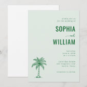Serene Mint Palm Tree Wedding Kaart (Voorkant / Achterkant)