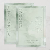 Serene Mint Watercolor Ceremonie Schema Programmakaart (Voorkant / Achterkant)